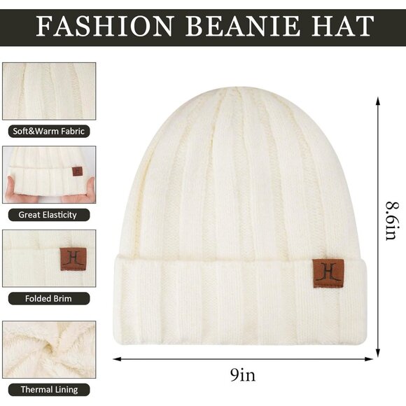 Women's White Warm Knit Beanie Hat Touchscreen Gloves Long Neck Scarf Set - Picture 2 of 7